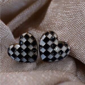 Chic Checkered Enamel Heart Earrings